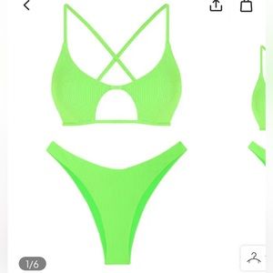 ZAFUL Textured Criss Cross Star Shaped
Cheeky Bikini Swimwear - neon green